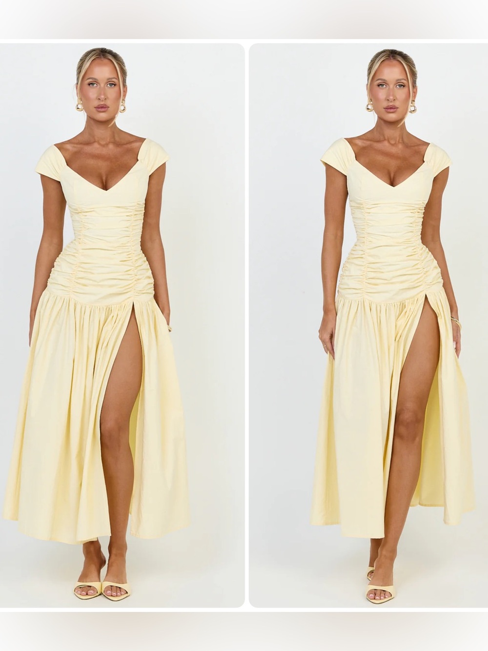 Off Shoulder Plunge Frill Hem Dress In Lemon